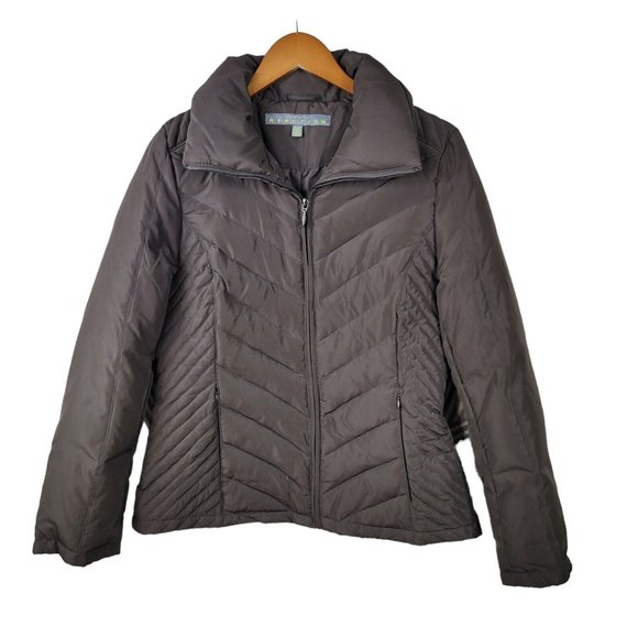 Kenneth Cole Reaction Down Puffer Size Medium Jacket Quilted Coat Brown Winter - Picture 1 of 6